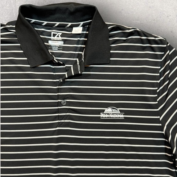 Cutter & Buck Other - Cutter & Buck Polo Shirt Men's XL‎ Black Striped Penn National Golf Peformance